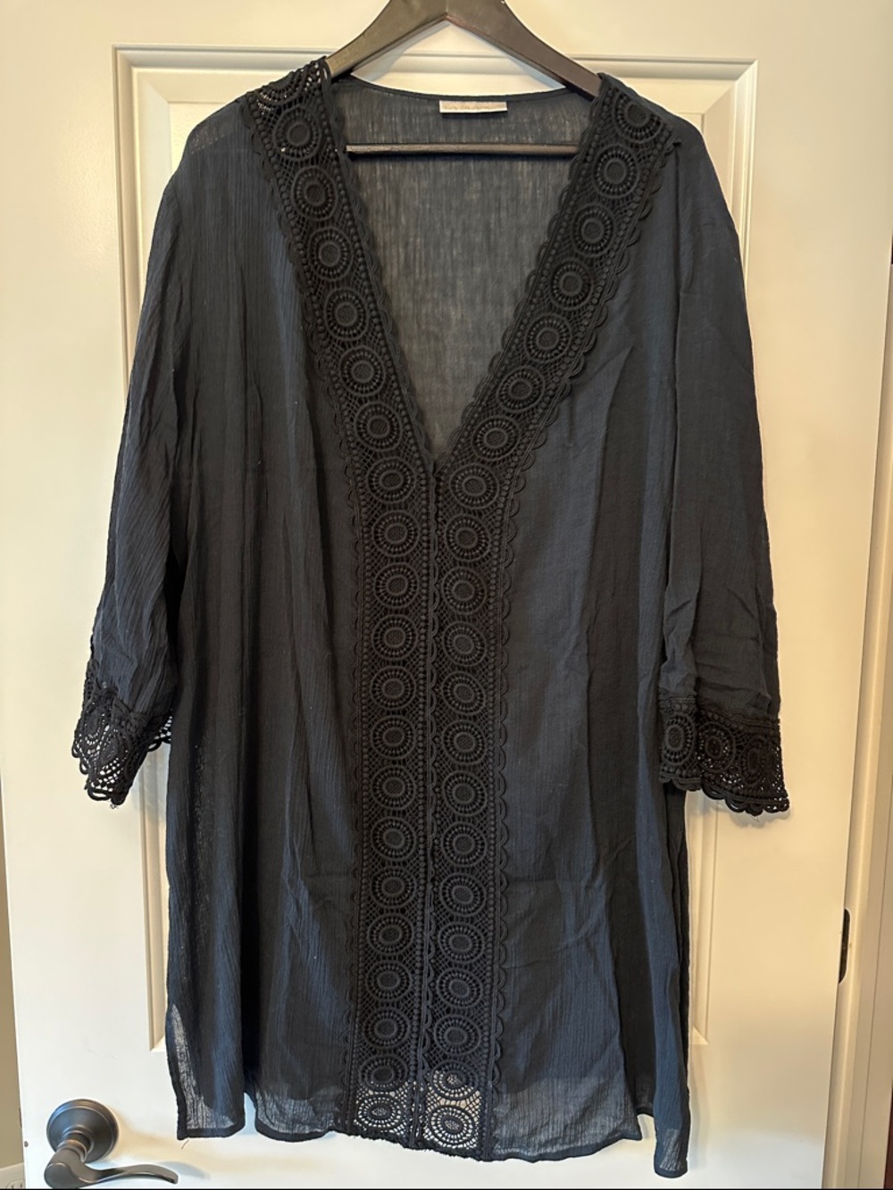 La Blanca Black Sheer Tunic with Crochet Trim